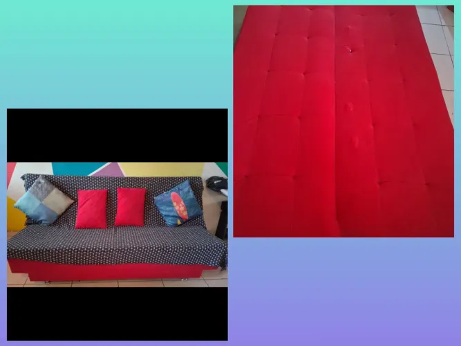 Vende lindo sofá cama vermelho em excelentes condições. Vai com a manta e 4 almofadas. 