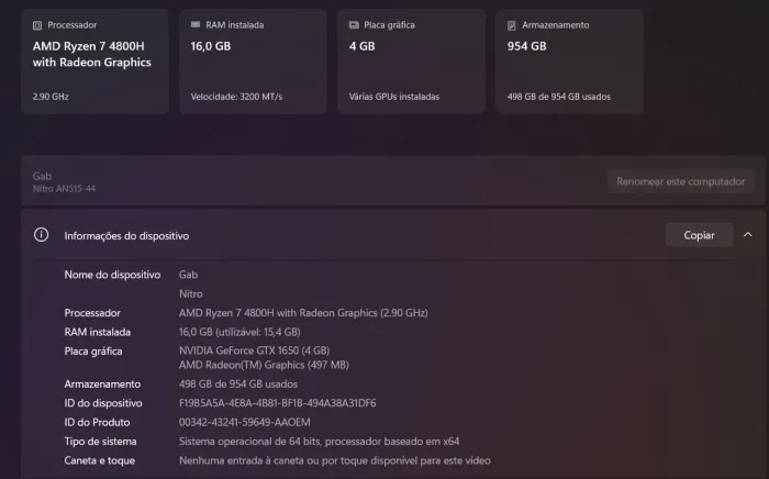 Acer Nitro 5 AN515-44 - Ryzen 7 4800H | GTX 1650 | 16 GB RAM | SSD NVMe | USADO