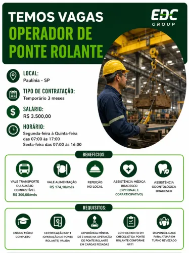 Operador de Ponte Rolante - Temporário - Paulínia/SP