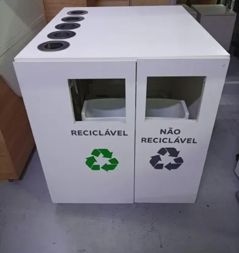 Lixeira Seletiva Dupla Com Porta Copos Para Escritório