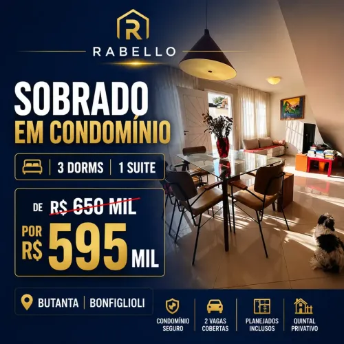 Sobrado em condominio no Bonfiglioli !!! Excelente oportunidade !