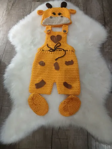 Fantasia Infantil de Crochê Unisex de Girafa de 3 a 6 meses.