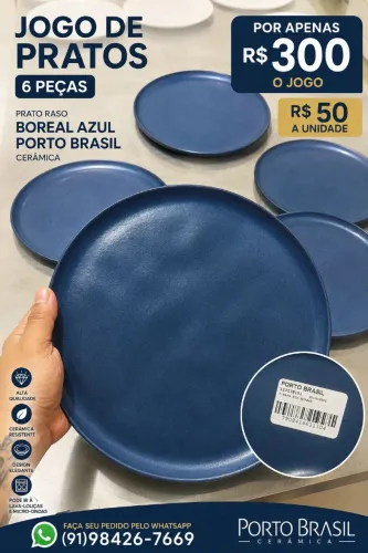 Pratos de cerâmica azul boreal da Porto Brasil (R$ 300) jogo com 6 peças