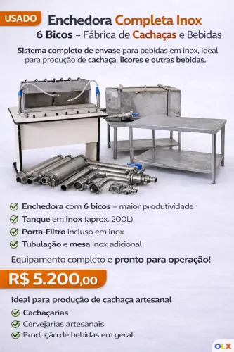 Sistema completo de envase em inox para bebidas, ideal para produção de cachaça, licores e