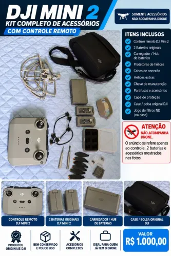 KIT DJI MINI 2 - CONTROLE + 2 BATERIAS + ACESSÓRIOS