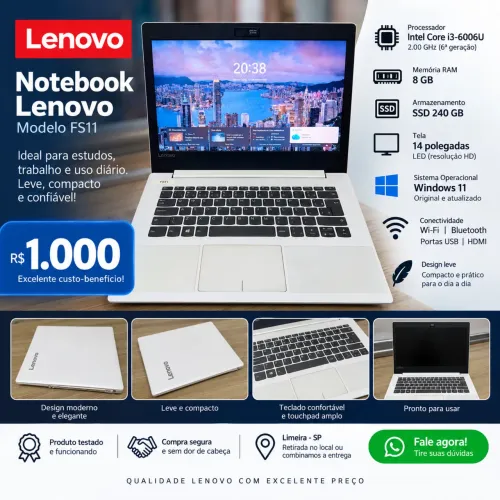 Notebook Lenovo FS11 i3 | 8GB RAM | SSD 240GB | Windows 11