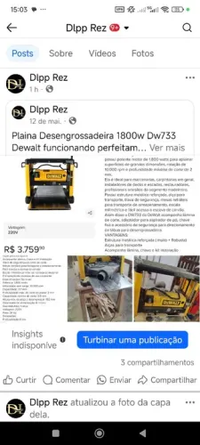 Plaina Desengrossadeira 1800w Dw733