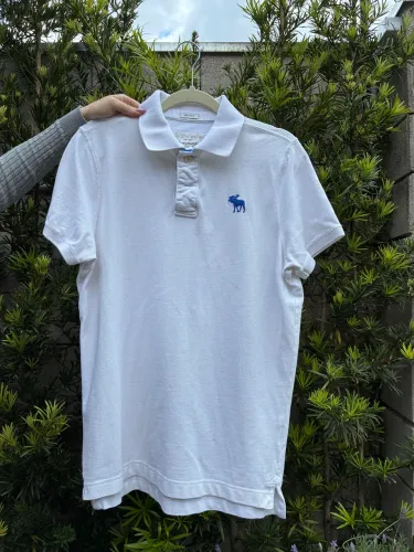 Camisa polo Abercrombie branca masculina