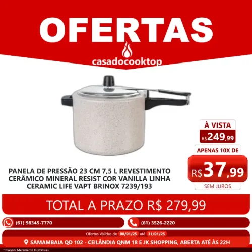 Panela de Pressão 23 cm 7,5L Revest. Cerâmico Mineral Resist Cor Vanilla Ceramic Life
