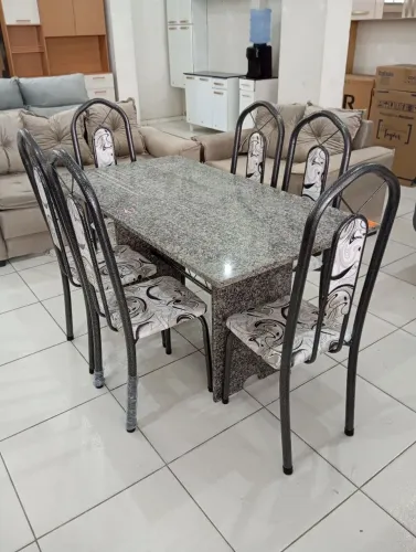 Conjunto Mesa 6 Cadeiras de Granito 140x75 Retangular