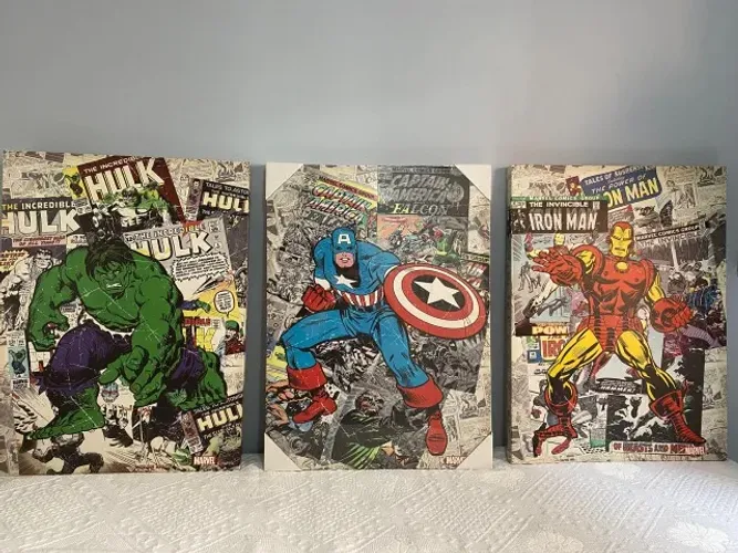 Kit de 3 Quadros de Super-Heróis