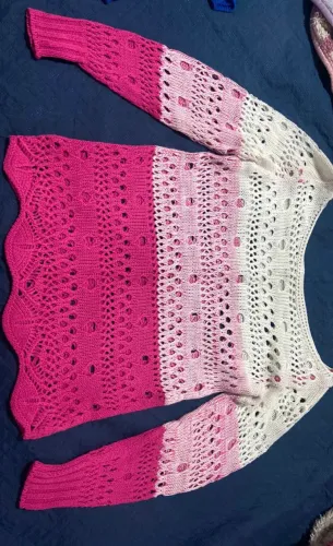 Suéter Branco com Rosa Degradê Tricot