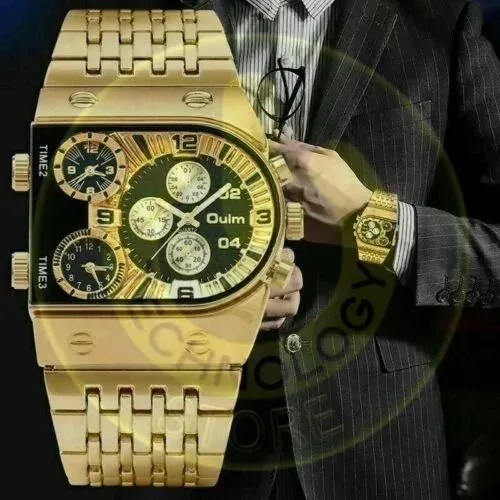 Relógio Masculino Dourado de Luxo 3 em 1