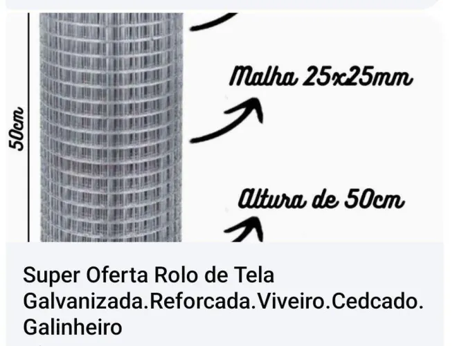 Tela Galvanizada 25x25mm - 50cm de Altura
