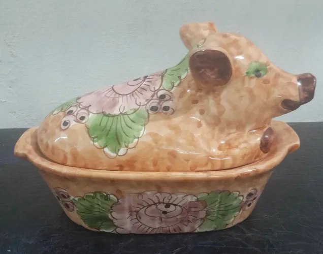  Pote de Cerâmica com Porquinho Decorativo Anos 70 Vintage 
