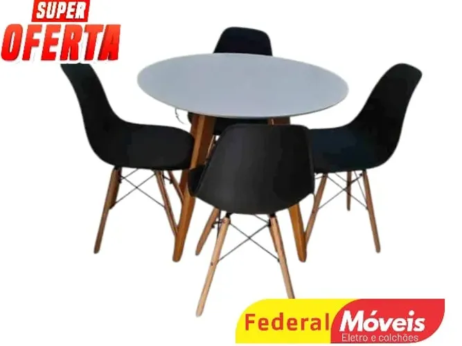 Mesa 90cm Pés Madeira c/ 4 Cadeiras - Mega Desconto