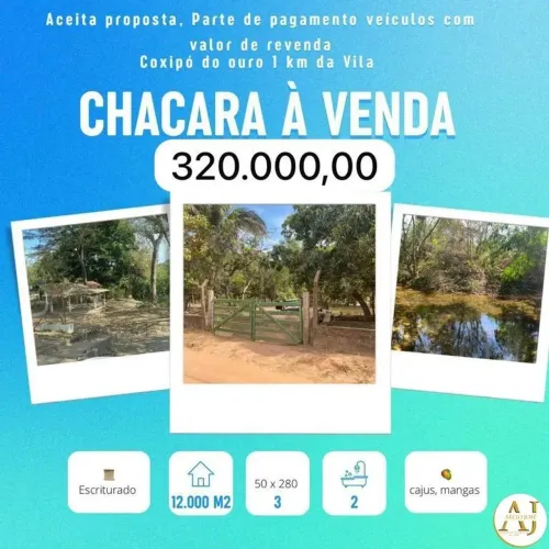 VENDO CHACARA NO COXIPÓ DO OURO, 1 KM DA VILA!