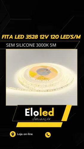 FITA LED 3528 12V 120 LED'S/M SEM SILICONE 3000K OU 6500KG 5M