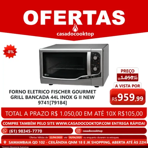 Forno Elétrico De Bancada Fischer Gourmet Grill 44 Litros