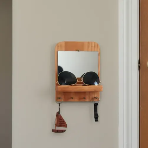 Chaveiro Com Espelho Decoracao Porta Chaves de Madeira com Prateleira Para Objetos Casa Ul
