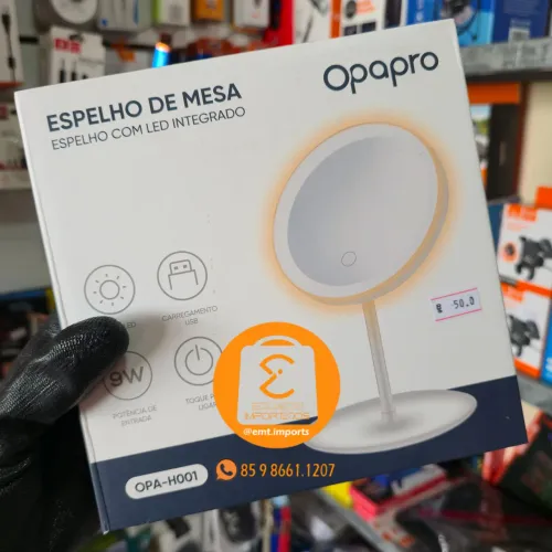 Espelho de Mesa para Maquiagem com Led Integrado, Recarregável 