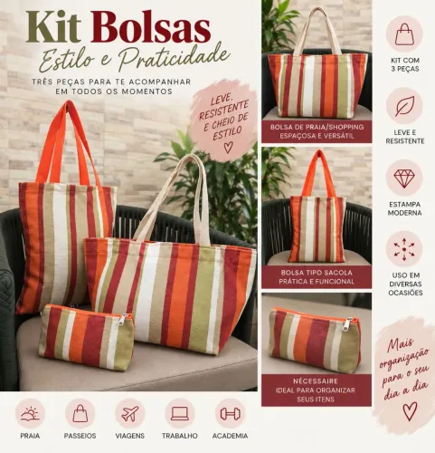 Kit 2 sacolas + Necessaire coloridas