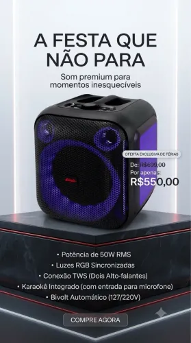 Caixa de Som Bluetooth Ninja Party-80 50W RGB