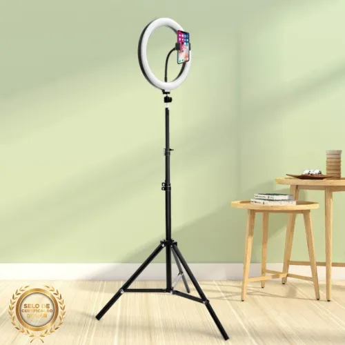Iluminador ring led light 10 polegadas - com tripé suporte 2 metros