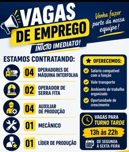 VAGAS PARA PRODUÇÃO