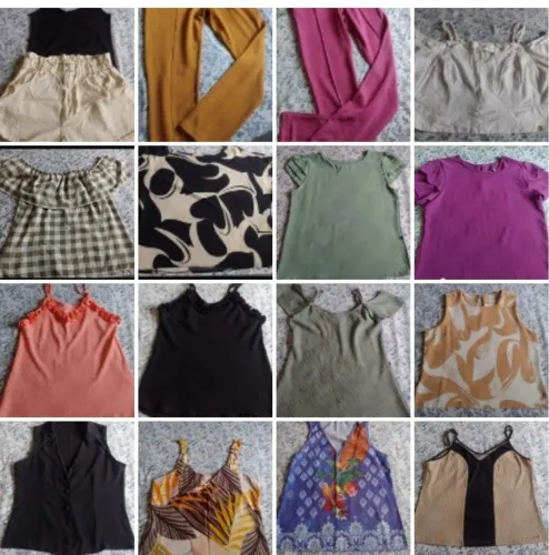 17 peças de roupas usadas feminino (blusas , shorts e calças ) Tamanho veste 42 e 44