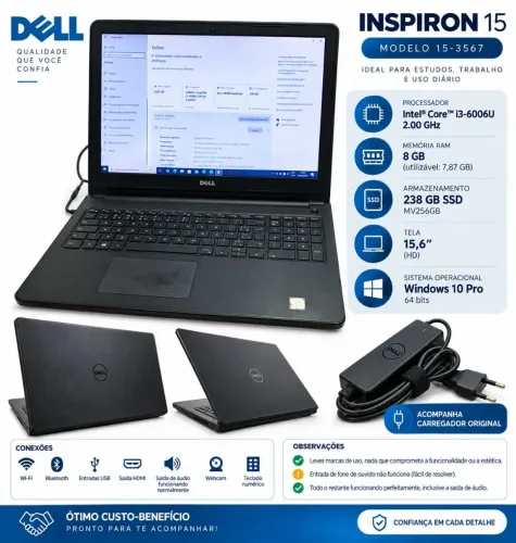 Notebook Dell Inspiron 15-3567 | 8GB RAM | SSD 238GB | Carregador