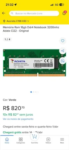 Memória RAM Notebook | 16GB | DDR4 | 3200mhz - ADATA
