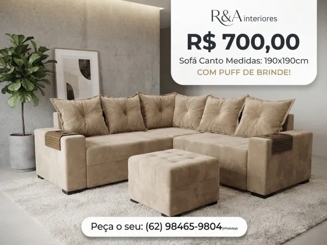 Sofá direto da fábrica com puff de brinde