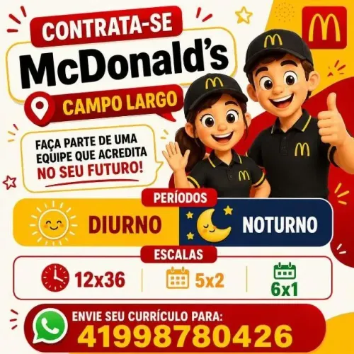 Vagas de emprego Mc Donalds Campo Largo.