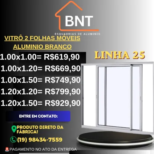 VITRÔ 2 FOLHAS MÓVEIS ALUMINIO BRANCO 1.00X1.20 (Linha 25)