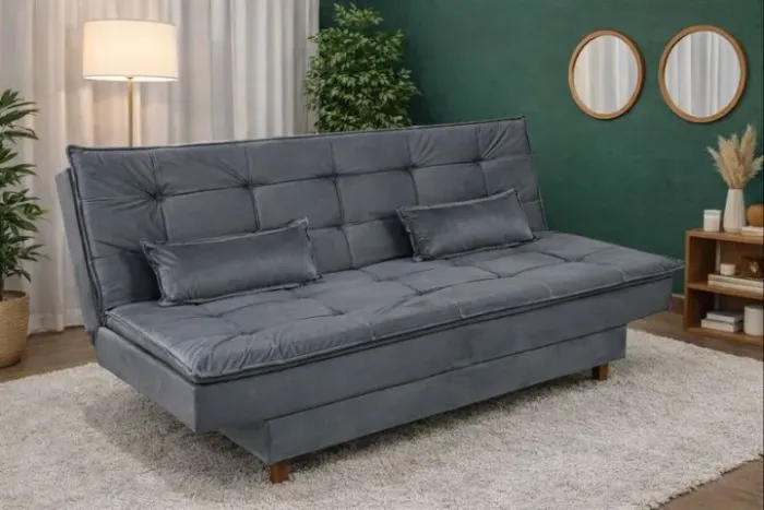 Sofa Cama Premium Veludo Cinza 1,80m. Pronta Entrega. 0302