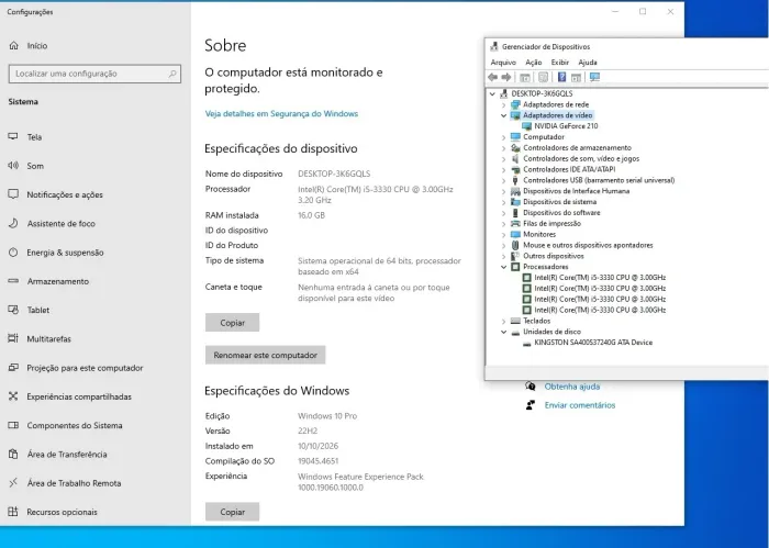 Desktop intel i5 3330 - 16gb ram - GeForce 210 1gb - SSD240