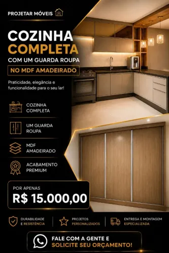 Cozinha completa com um guarda-roupa