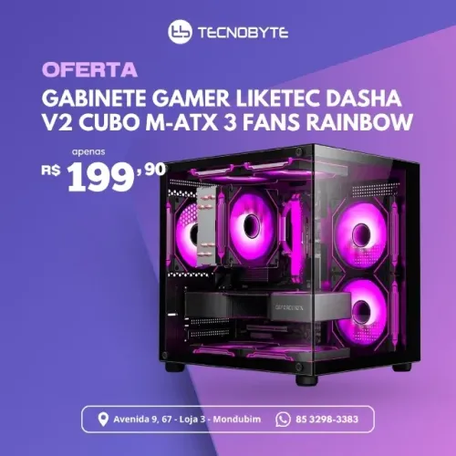 Gabinete Gamer Liketec Dasha V2, Cubo, 3 fans rainbow