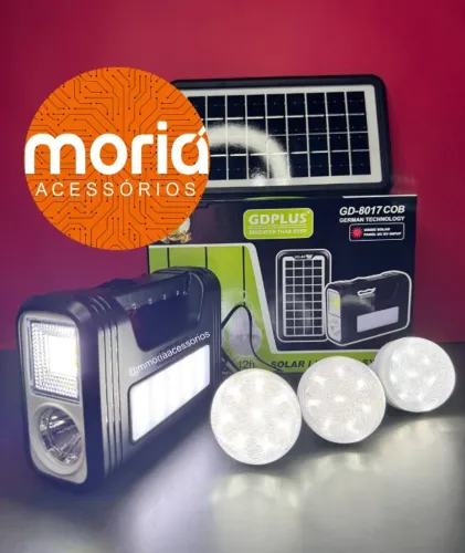 Kit Placa Solar Portátil 3 Lâmpadas Luz Emergência GD-8017 COB