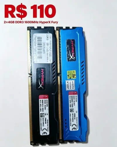 Par 2×4GB = 8GB Memória RAM HyperX Fury DDR3 1600MHz ? Desktop