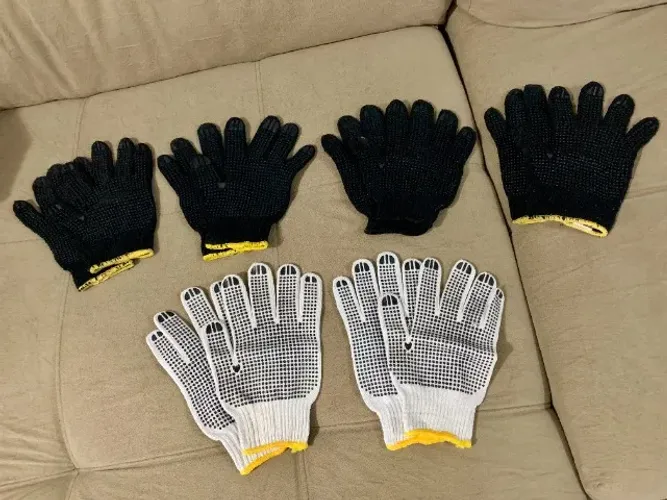6 pares de luvas pigmentadas de malha (P/ obra, mecânica, jardinagem...)