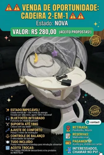 Vendo Cadeira 2x1 para bebê