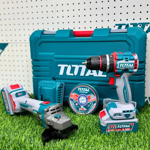 Kit TOTAL - Furadeira + Lixadeira á bateria 20V na maleta