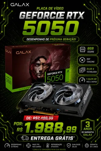 Placa de Vídeo GALAX NVIDIA GeForce RTX 5050 1-Click OC, 8GB, GDDR6(NF E GARANTIA 3 ANOS)