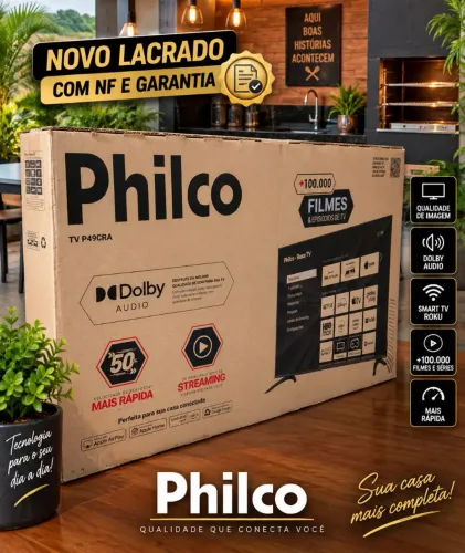 Smart TV Philco 49 4K borda ultrafina comando de voz nova lacrada NF e garantia