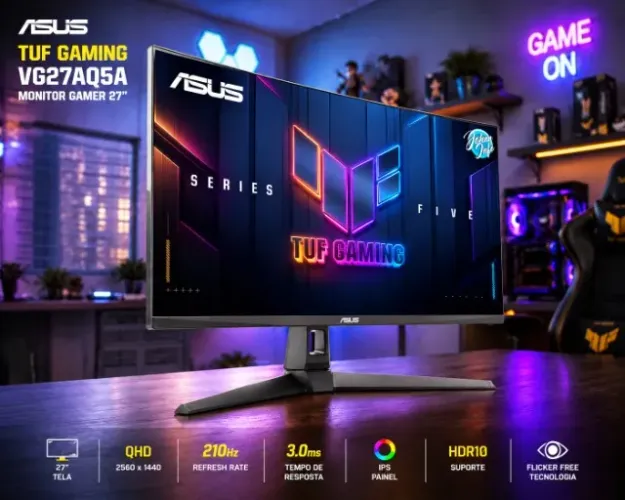 Monitor Gamer ASUS TUF 27 QHD, 210Hz, 0.3ms Fast IPS, G-Sync Comp, FreeSync Premium, HDR10