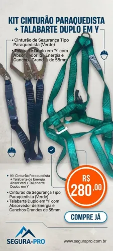 ? Kit Cinturão Paraquedista + Talabarte Duplo e com Absorvedor