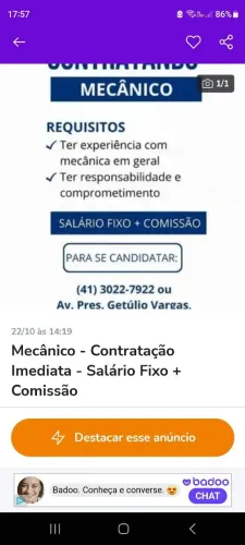 Estamos contratando Mecânico Automotivo
