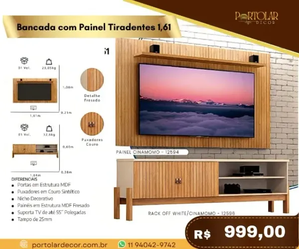 Bancada com painel Tiradentes 1,61 a pronta entrega